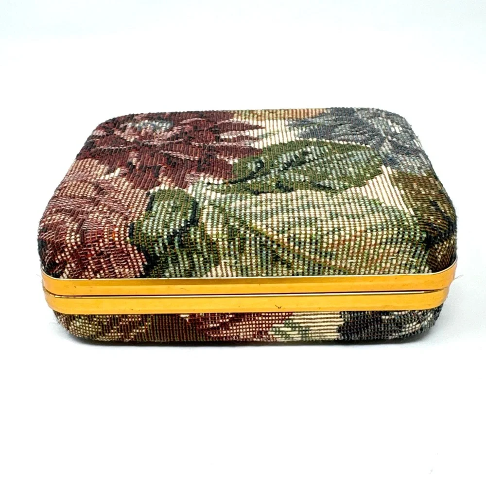 Vintage Floral Tapestry Hard Case Travel Jewelry Box with Necklace Pouch